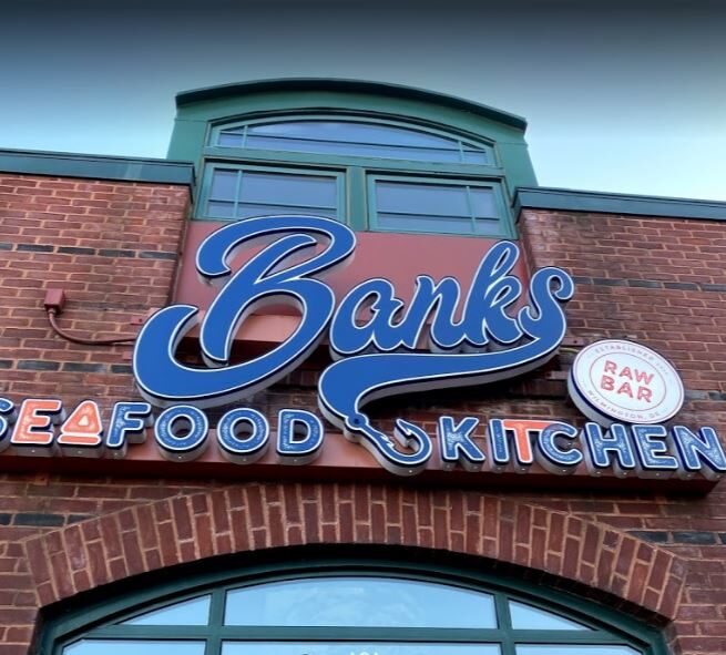 Blue & Red Channel Letter Sign With Font Mixing for Bank’s Raw Bar